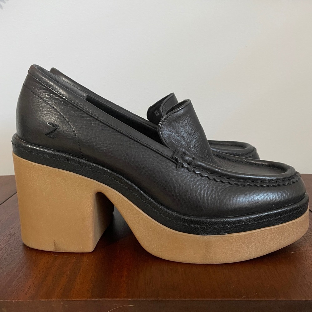 Zodiac Dorit Black Leather Platform‎ Loafer Chunky Slip On Loafer Women's 8